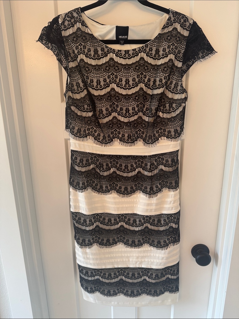 Milano Black and White Lace Overlay Midi Dress